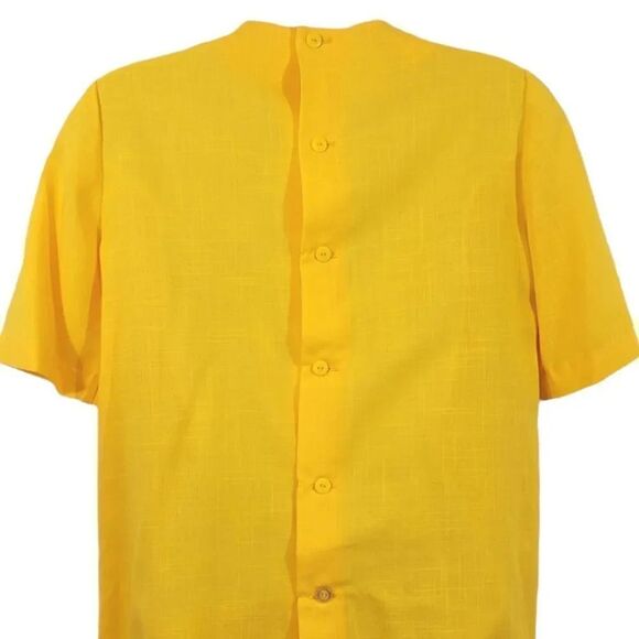 Vintage 70's 80's Sunshine Yellow Pleated Button Down Back Blouse Size Small - Picture 4 of 11